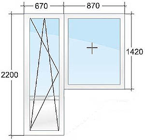 пластиковый балконный блок размером 2200х1540 мм.